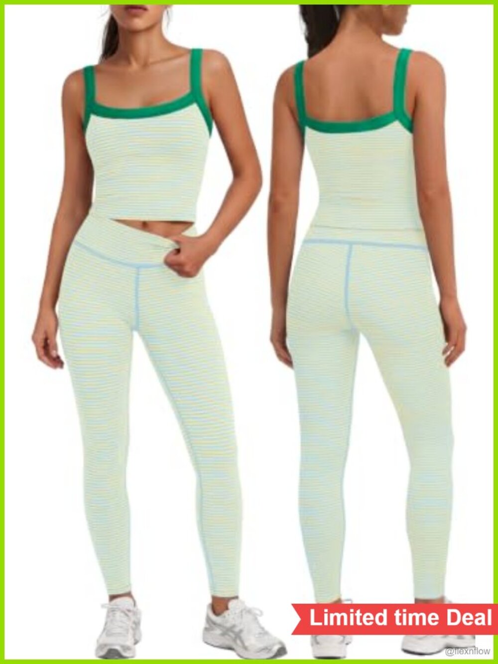 Nirovien Womens Striped 2 Piece Workout Set Yoga Gym Athletic Tank Leggings